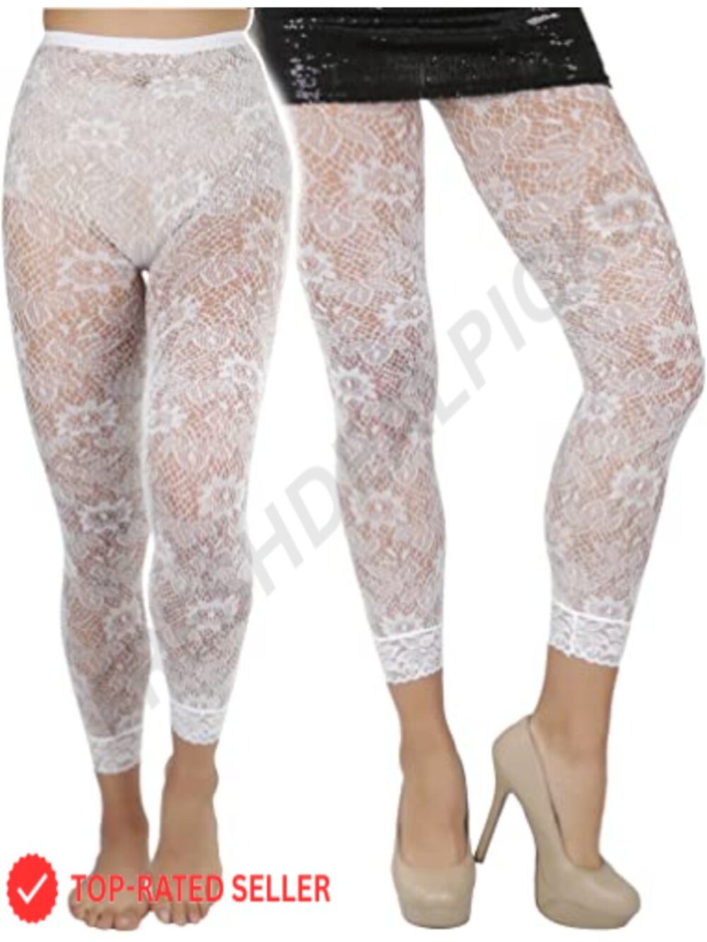 Floral Lace Fishnet Tights Footless Stirrup Sheer One Size